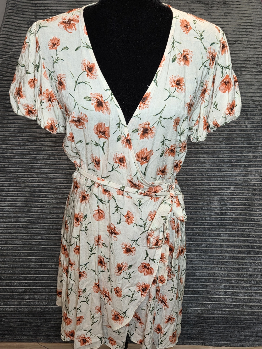 Forever 21 Cream Wrap Mini Dress with Coral Floral Print